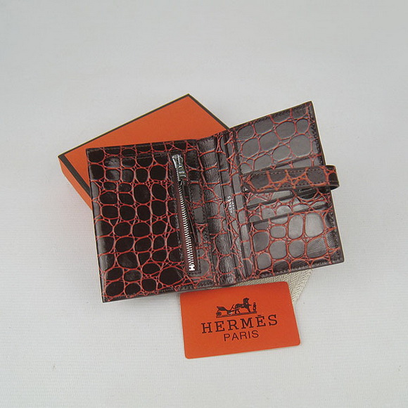 Cheap Replica Hermes Deep-Coffee Crocodile Veins Wallet H006